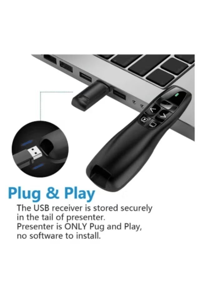 جهاز تحكم عن بعد للعرض التقديمي R400، لاسلكي بتردد 2.4 جيجاهرتز، يعمل بمنفذ USB، قلم ليزر أحمر اللون، مؤشر لعرض PowerPoint التقديمي، جهاز نقر لعرض الشرائح التقديمي - Image 2